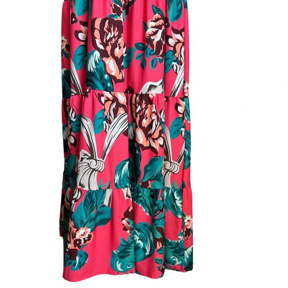 RELISTED * Floral Smocked Bust Tie Straps Floor Length Maxi Dress Women’s Size S - Picture 4 of 10